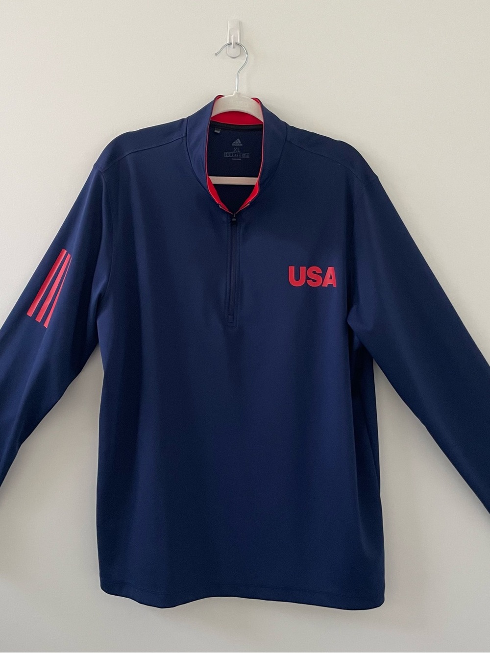 adidas Navy Quarter-Zip Performance Pullover with Red USA Logo